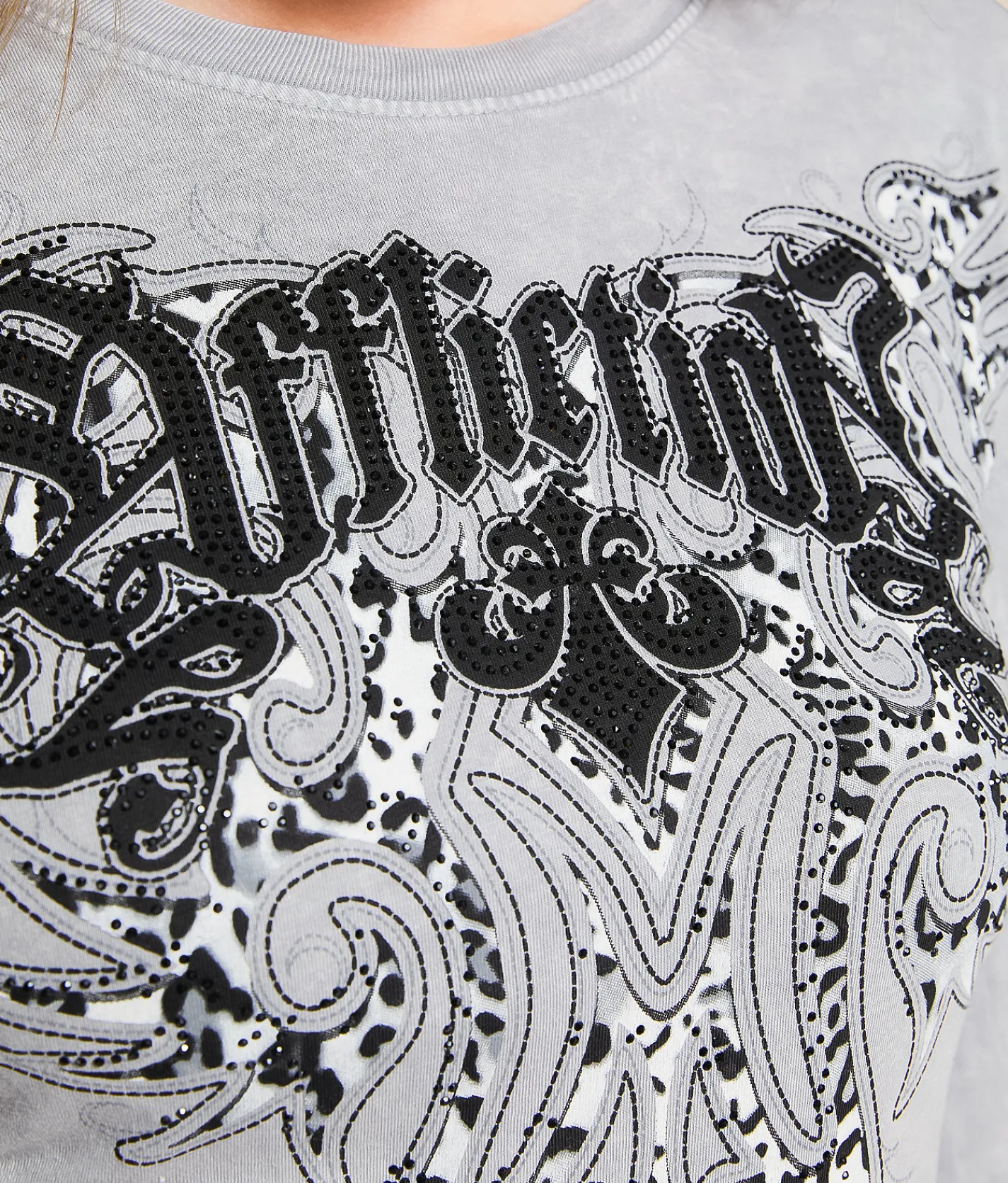 Tops | Affliction Karabeth T-Shirt Silver Grey Lava Wash