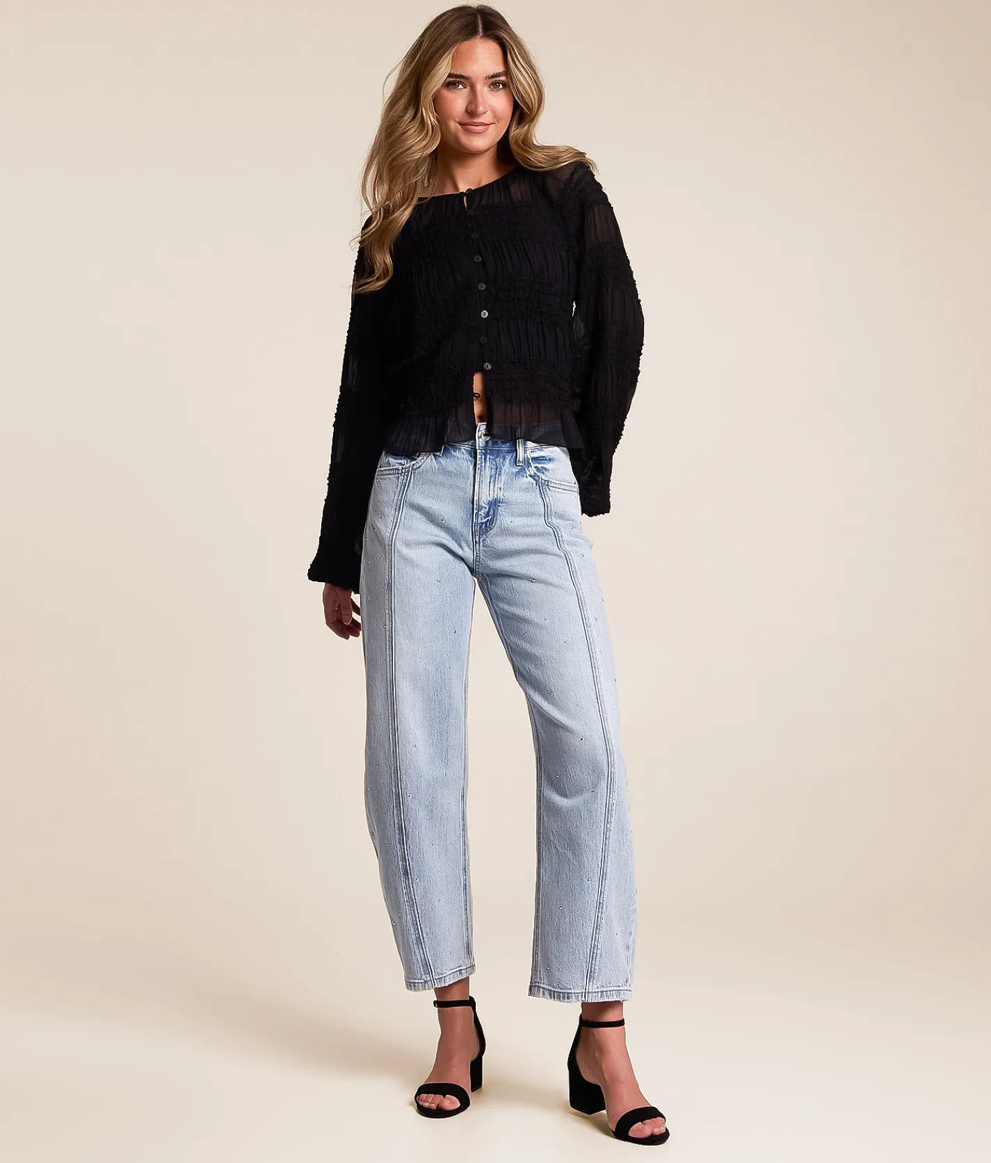 Jeans|Bottoms | VERVET by Flying Monkey Kate Rhinestone Barrel Jean Brilliant