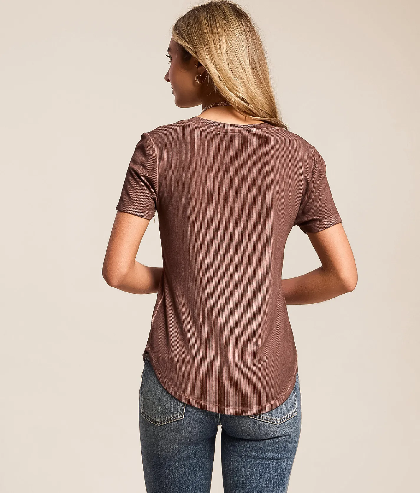 White Crow Kelly Ribbed Top Marron New