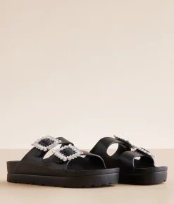 Mia Kiana Eva Glitz Double Strap Sandal Black Hot