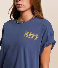 Tops | Goodie Two Sleeves KISS Oversized Band T-Shirt Washed Navy