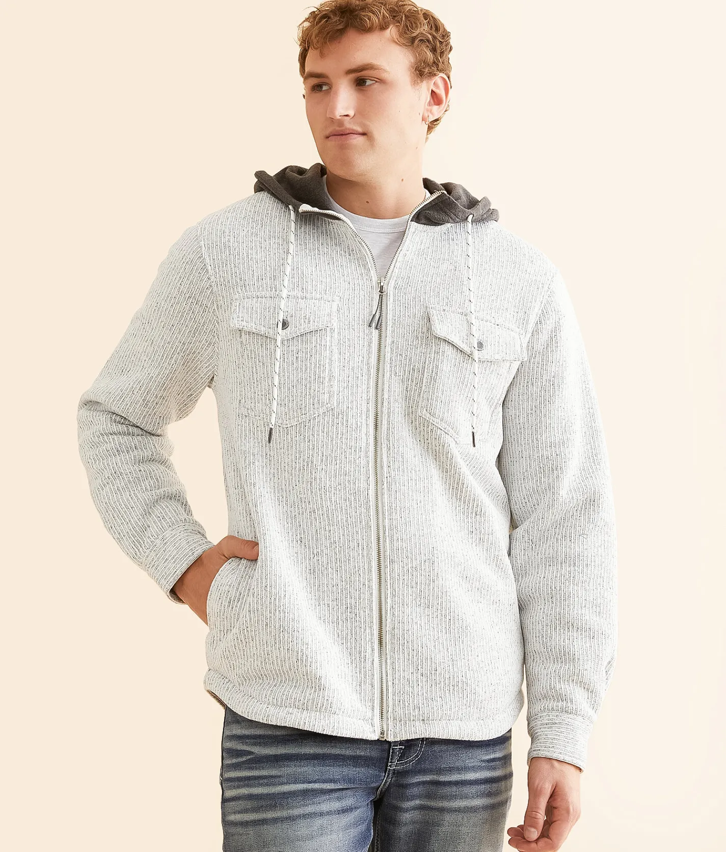 Coats & Jackets | Departwest Knit Hooded Shacket White Grey