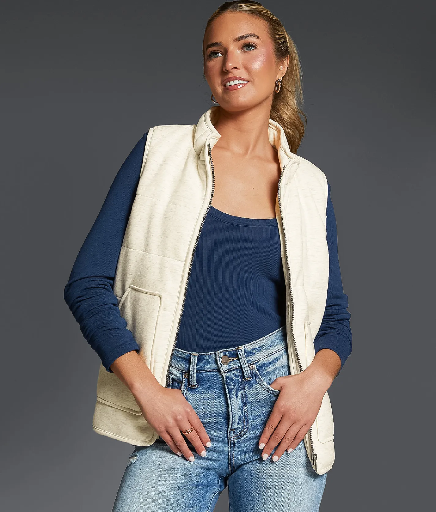 Buckle Black Knit Puffer Vest Heather Oatmeal Best