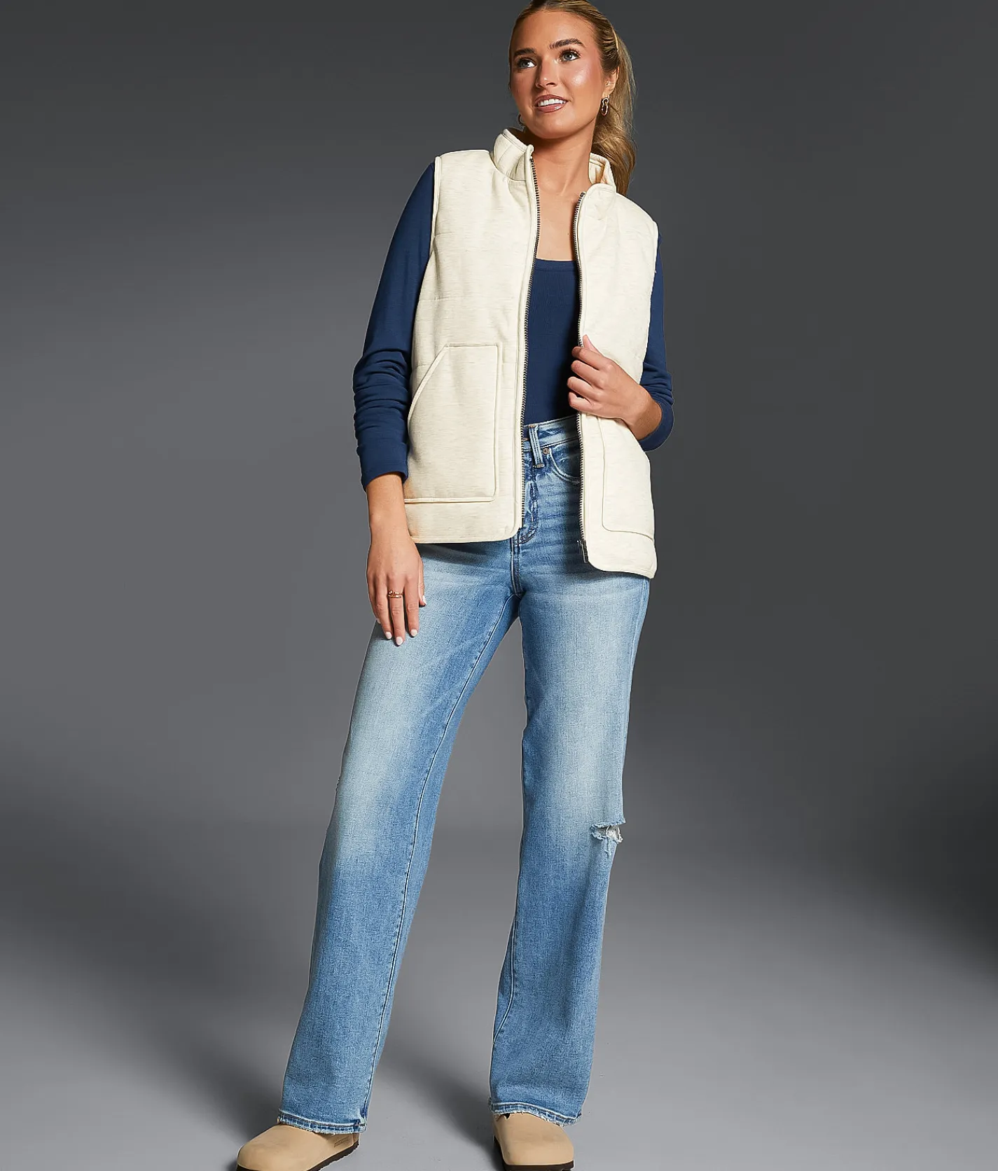 Buckle Black Knit Puffer Vest Heather Oatmeal Best