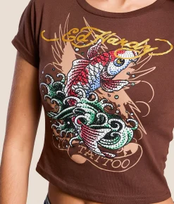 Tops | Ed Hardy Koi Fish Cropped Baby T-Shirt Cocoa