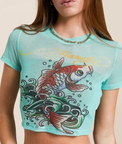 Tops | Ed Hardy Koi Fish Power Cropped Baby T-Shirt Mint