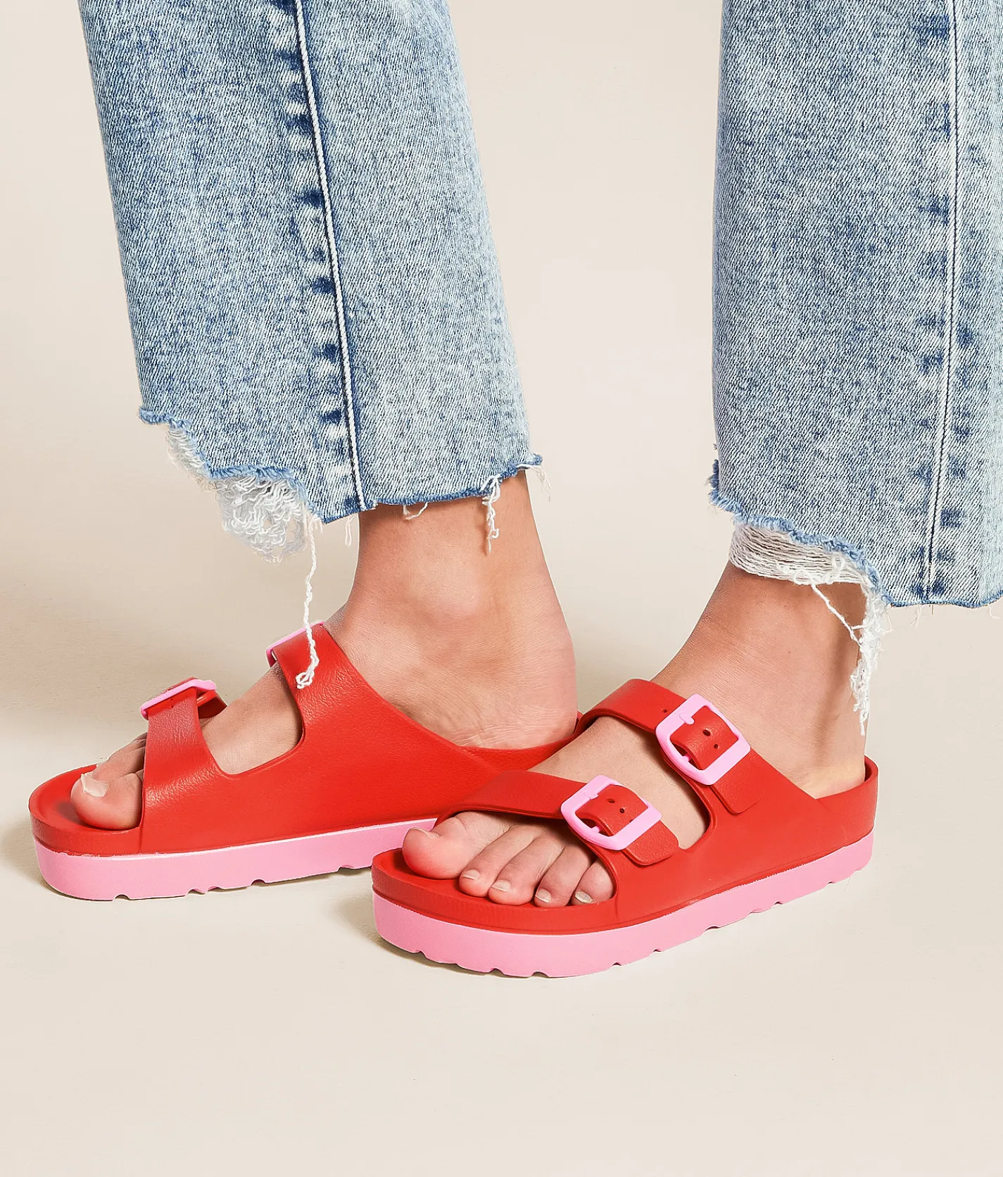 Mia Kota Two Tone Sandal Red Blush New