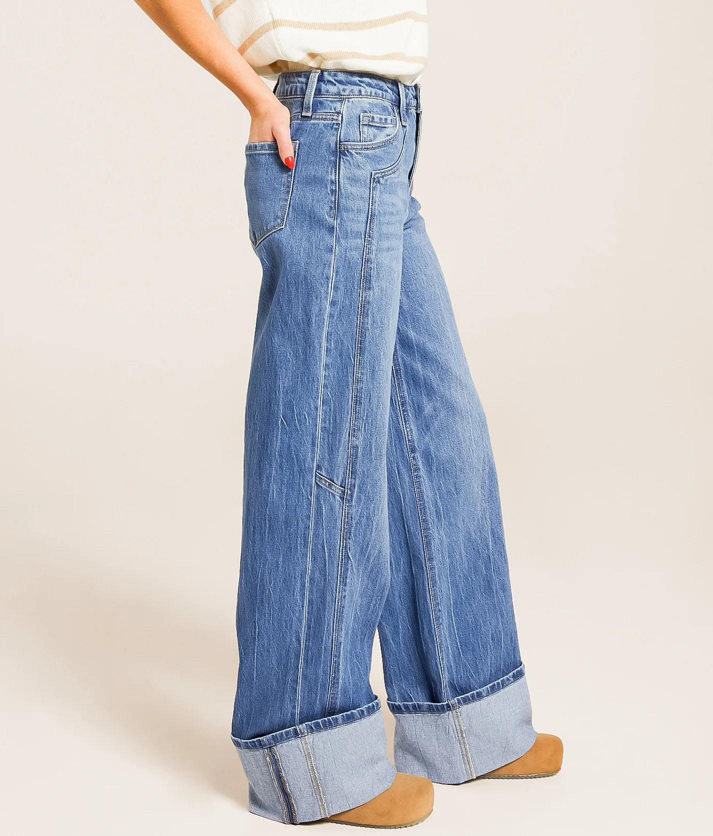 VERVET by Flying Monkey Kris Baggy Wide Leg Cuffed Jean Vibrance Best