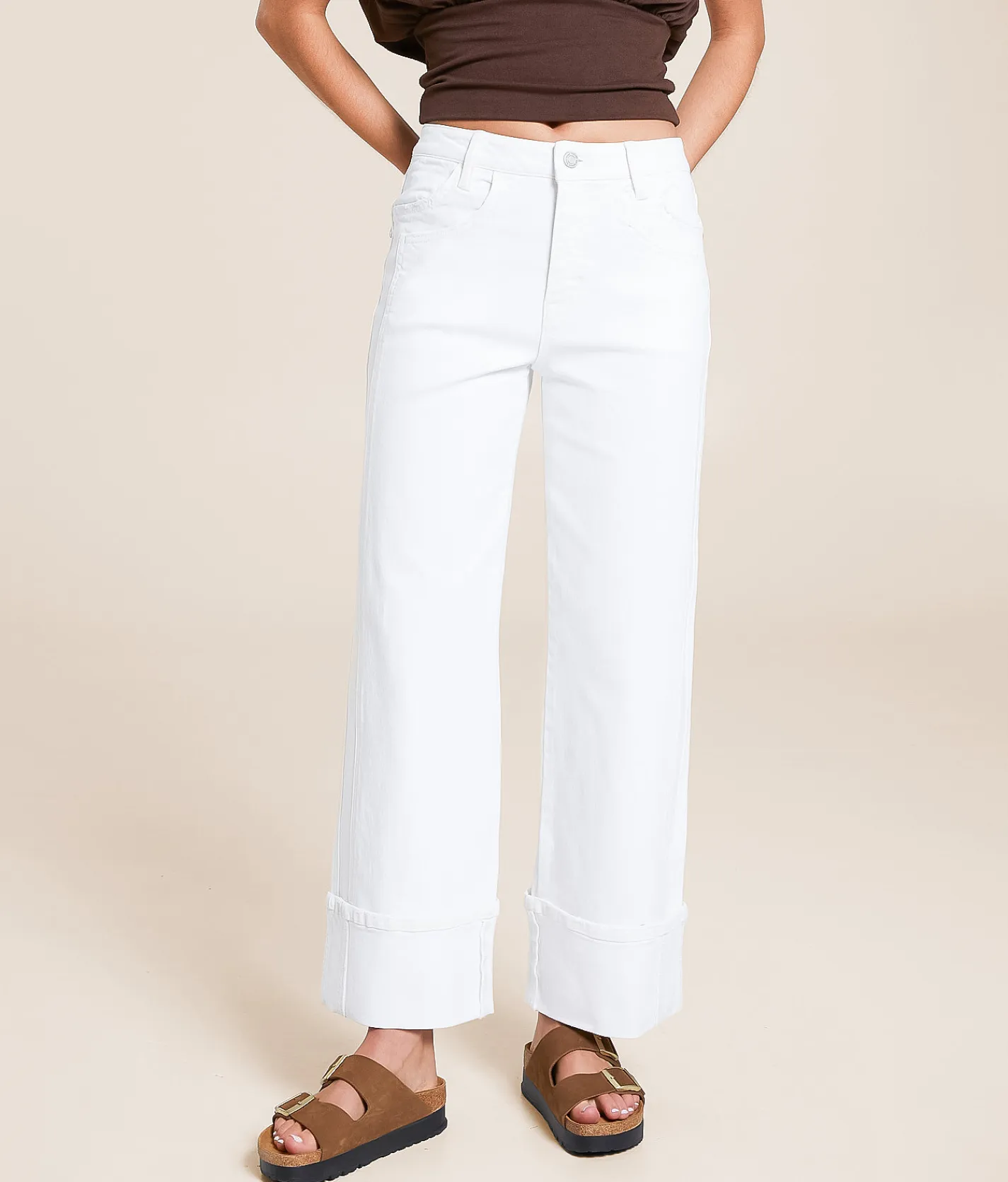 Jeans|Bottoms | VERVET by Flying Monkey Kris Baggy Wide Leg Stretch Jean Optic White