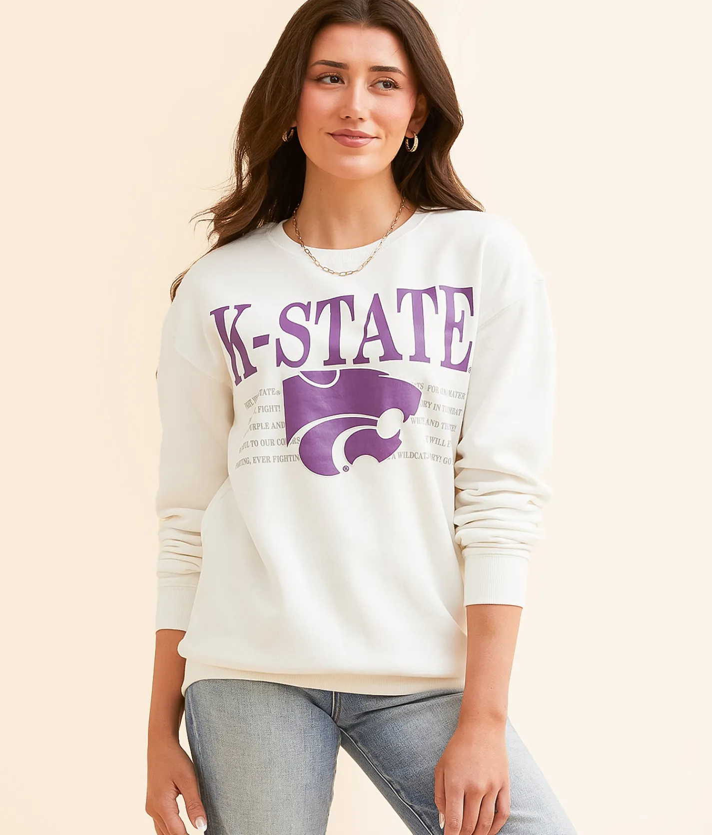 Tops | Gameday SOCIAL® K-State Guccio Oversized Pullover White