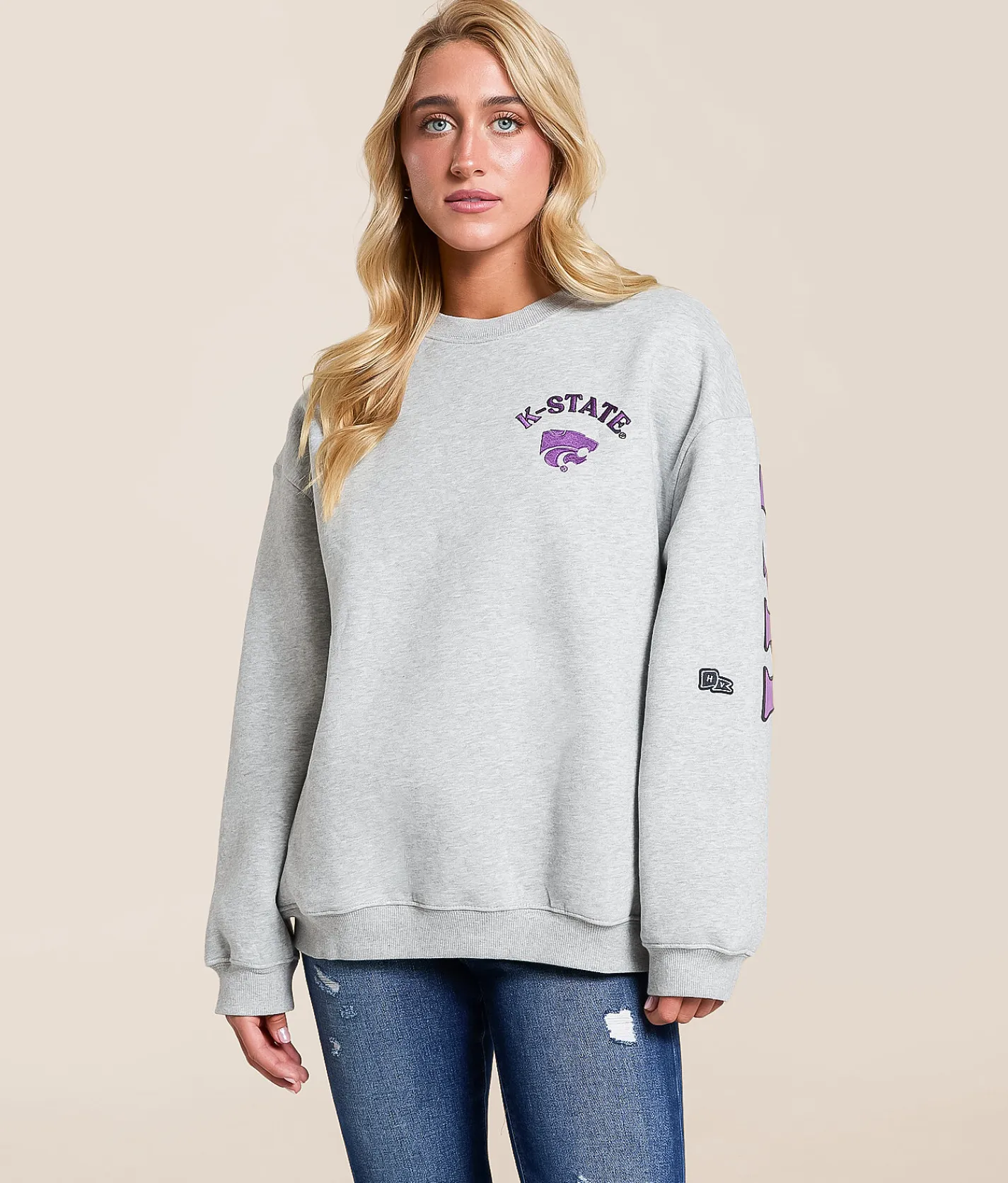 HYPE AND VICE K-State Wildcats Oversized Pullover Heather Grey Best