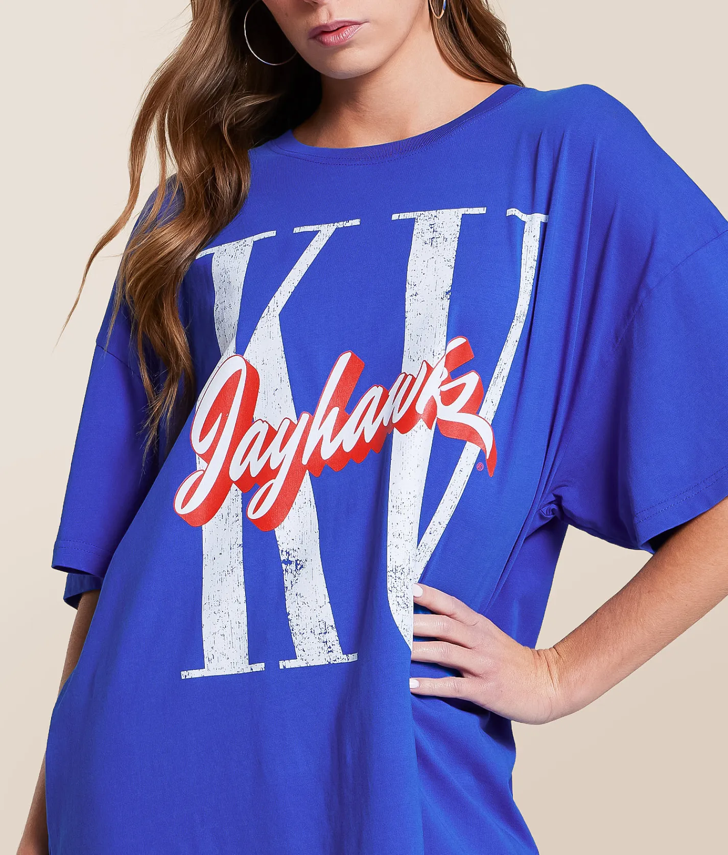 Gameday SOCIAL® KU Jayhawks Oversized T-Shirt Washed Royal New