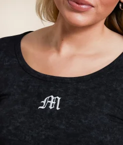 Miss Me Label Washed Top Charcoal Black Sale