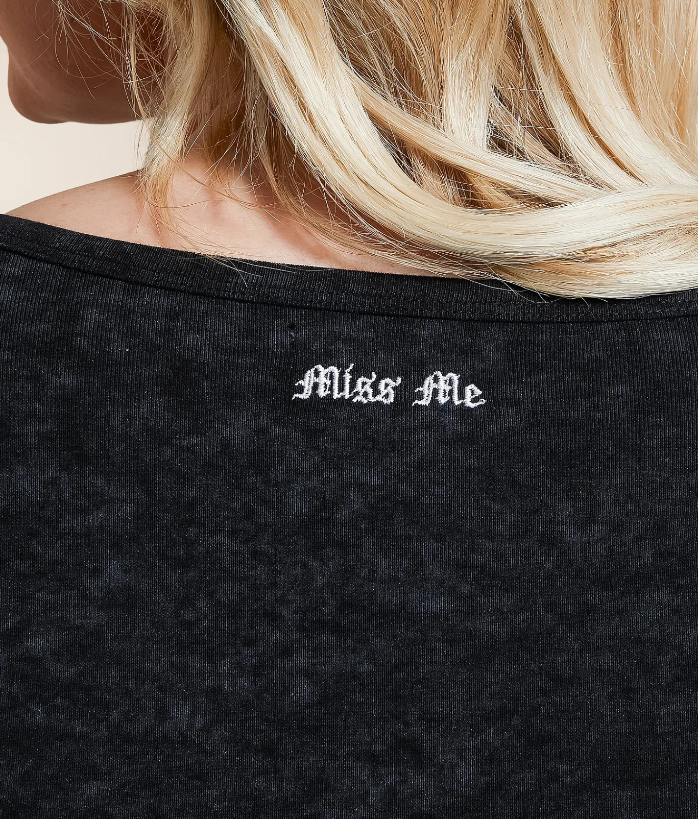 Miss Me Label Washed Top Charcoal Black Sale