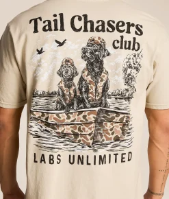 Tops|Graphic T-Shirts | Tail Chasers Club Labs Unlimited T-Shirt Ivory Pigment Dye