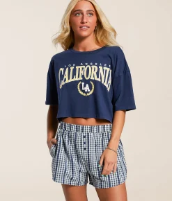 Tops | FITZ + EDDI LA California Cropped T-Shirt Mood Indigo