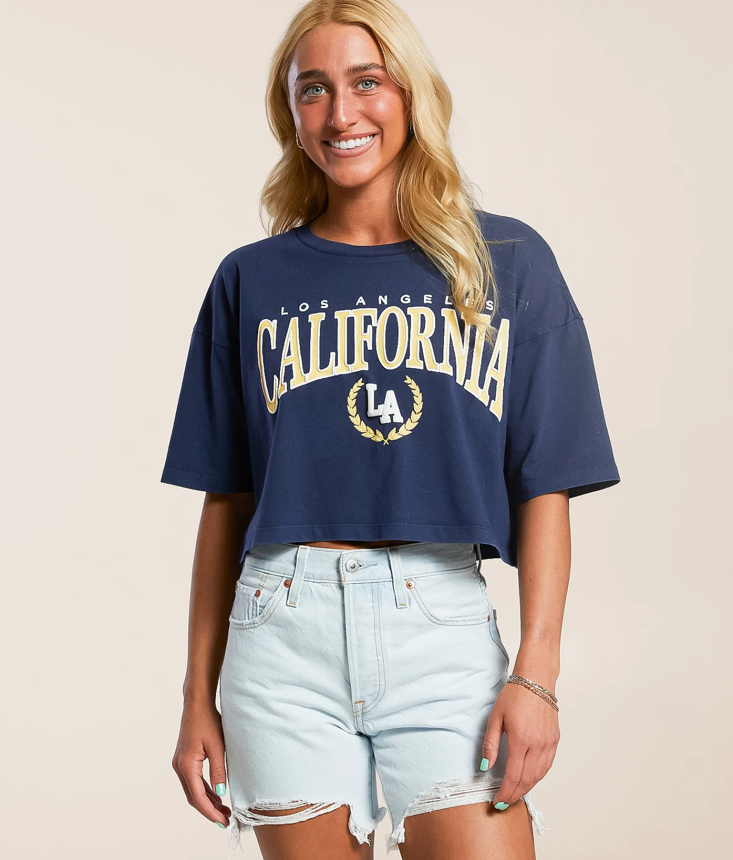 Tops | FITZ + EDDI LA California Cropped T-Shirt Mood Indigo