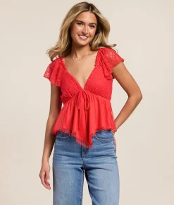 Tops | Willow & Root Lace & Swiss Dot Mesh Hanky Top Bittersweet