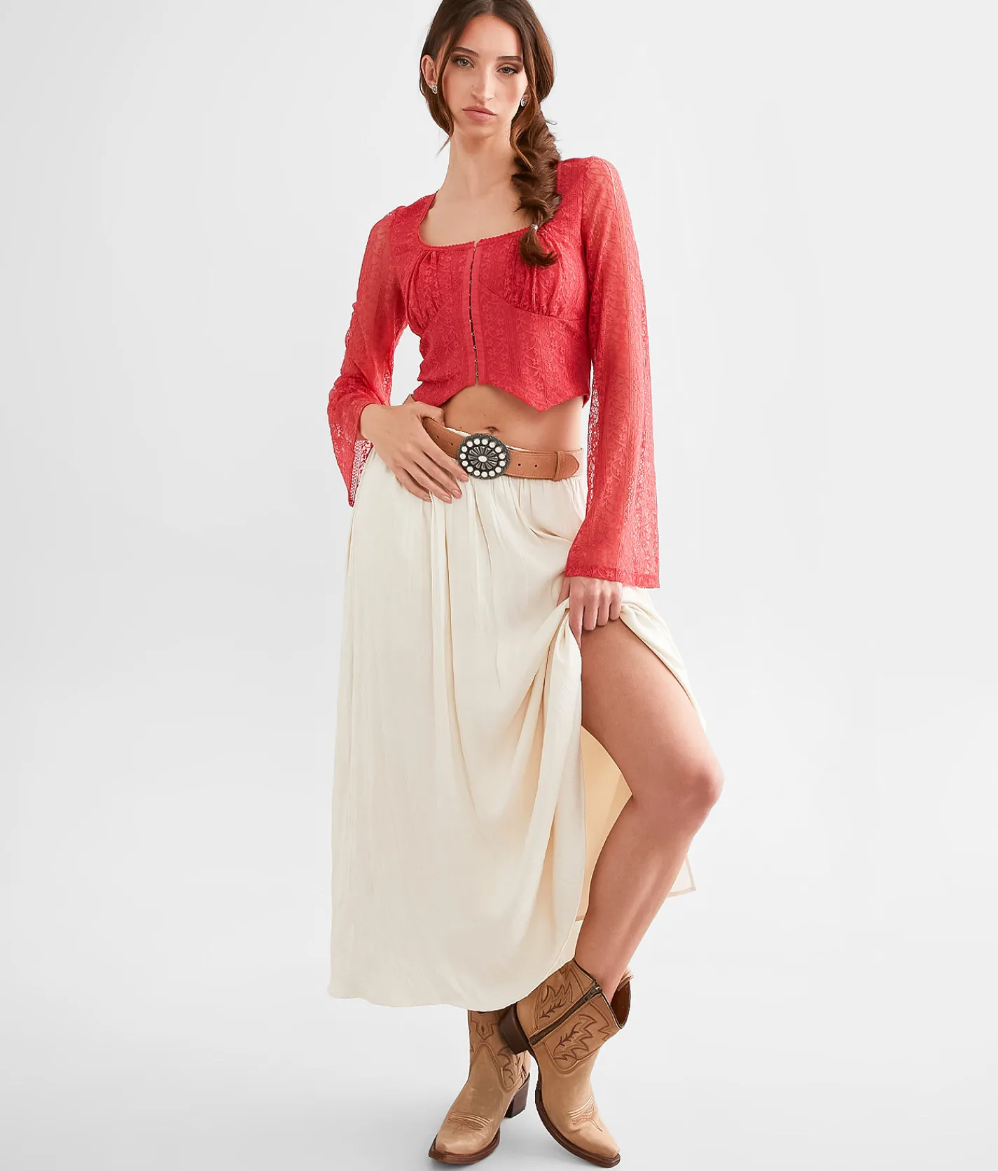 Willow & Root Lace Back Tie Cropped Top Holly Berry Sale