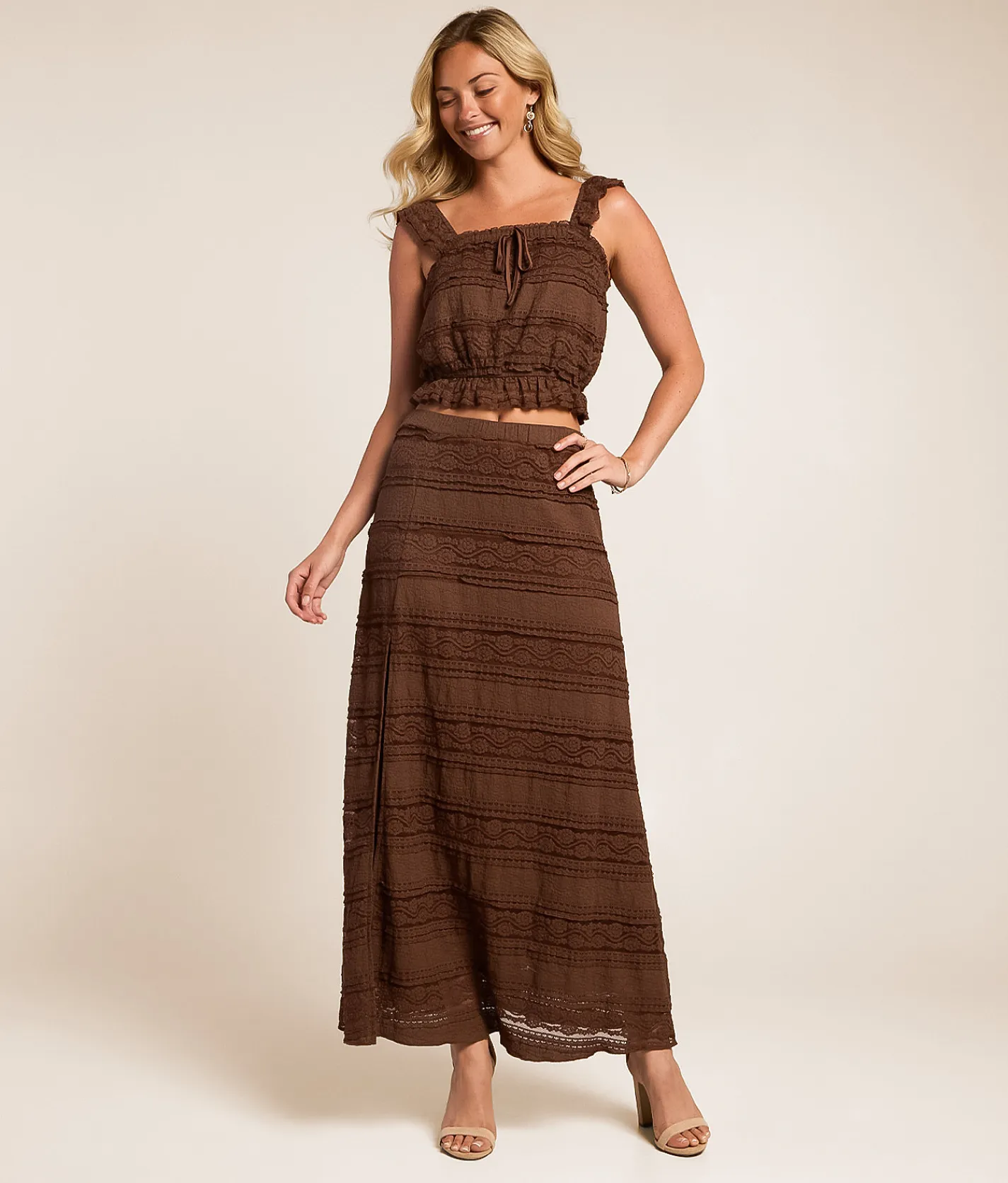Tops | Willow & Root Lace Cropped Tank Top Taupe