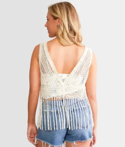 Daytrip Lace Fringe Vest Cream Outlet
