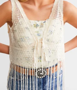 Daytrip Lace Fringe Vest Cream Outlet