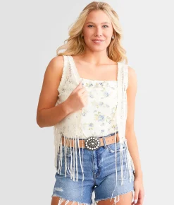 Daytrip Lace Fringe Vest Cream Outlet