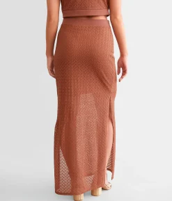 Willow & Root Lace Midi Skirt Copper Brown New