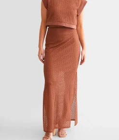 Willow & Root Lace Midi Skirt Copper Brown New