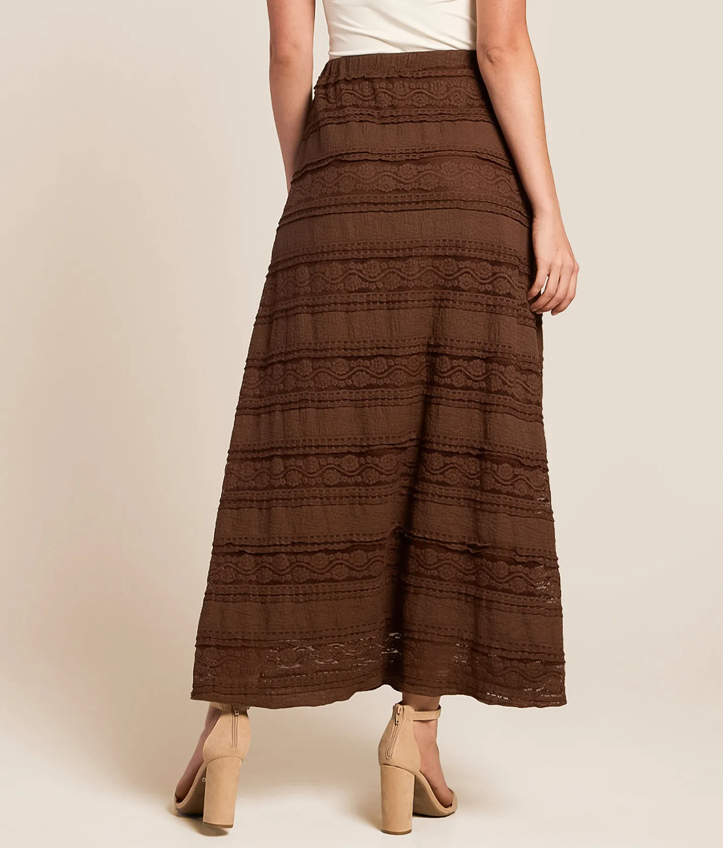 Willow & Root Lace Midi Skirt Taupe Sale