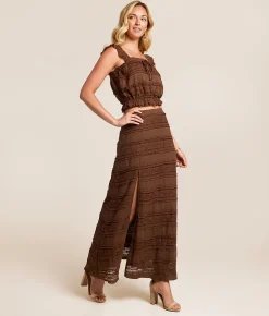 Willow & Root Lace Midi Skirt Taupe Sale