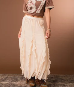 Gimmicks Lace Ruffle Maxi Skirt Lt Pink Discount