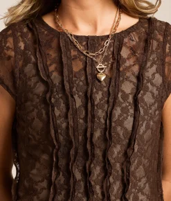 Tops | Willow & Root Lace Seamed Top Brown