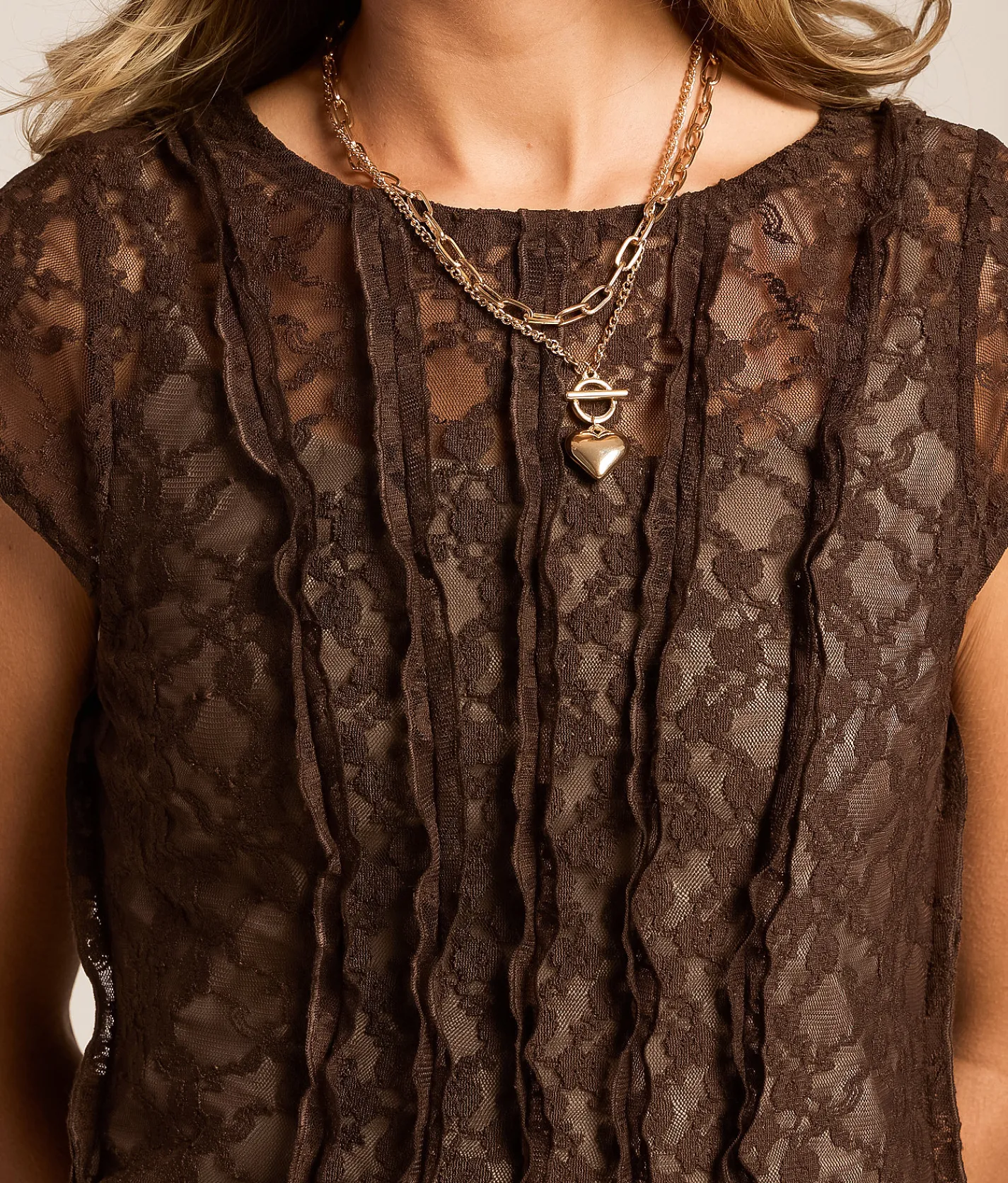 Tops | Willow & Root Lace Seamed Top Brown