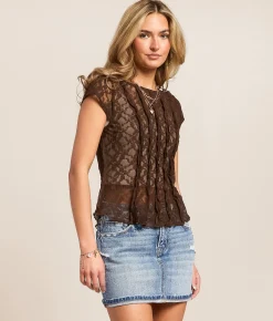 Tops | Willow & Root Lace Seamed Top Brown