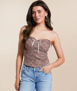 Tops | Willow & Root Lace Sweetheart Tube Top Brown