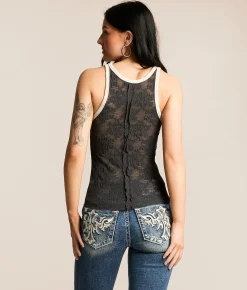Tops | Miss Me Lace Tank Top Black
