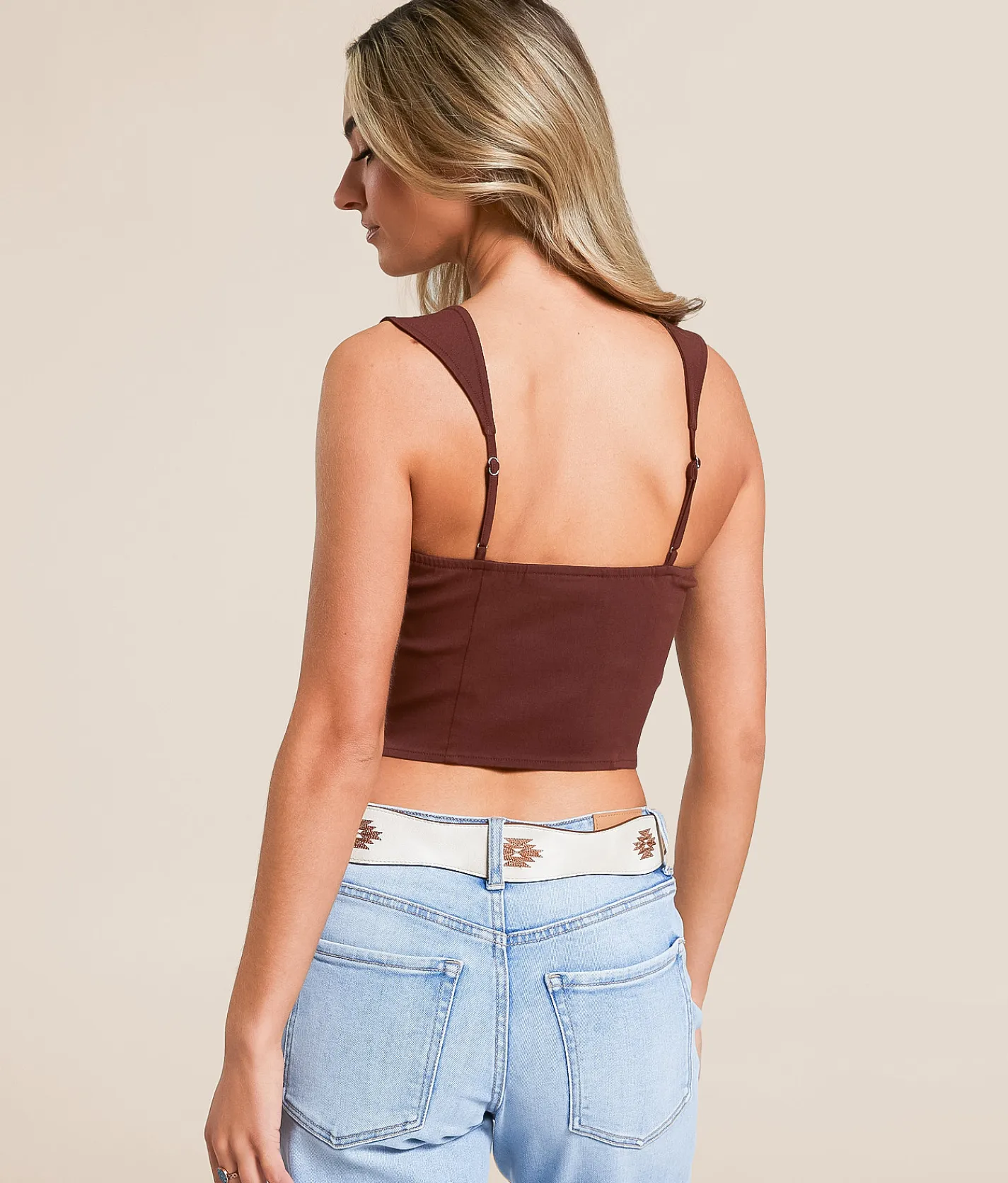 Tops | Willow & Root Lace Trim Cropped Tank Top Brown