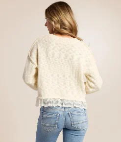 Willow & Root Lace Trim Sweater Cream Discount
