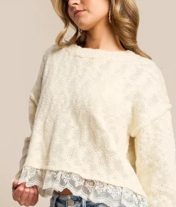 Willow & Root Lace Trim Sweater Cream Discount