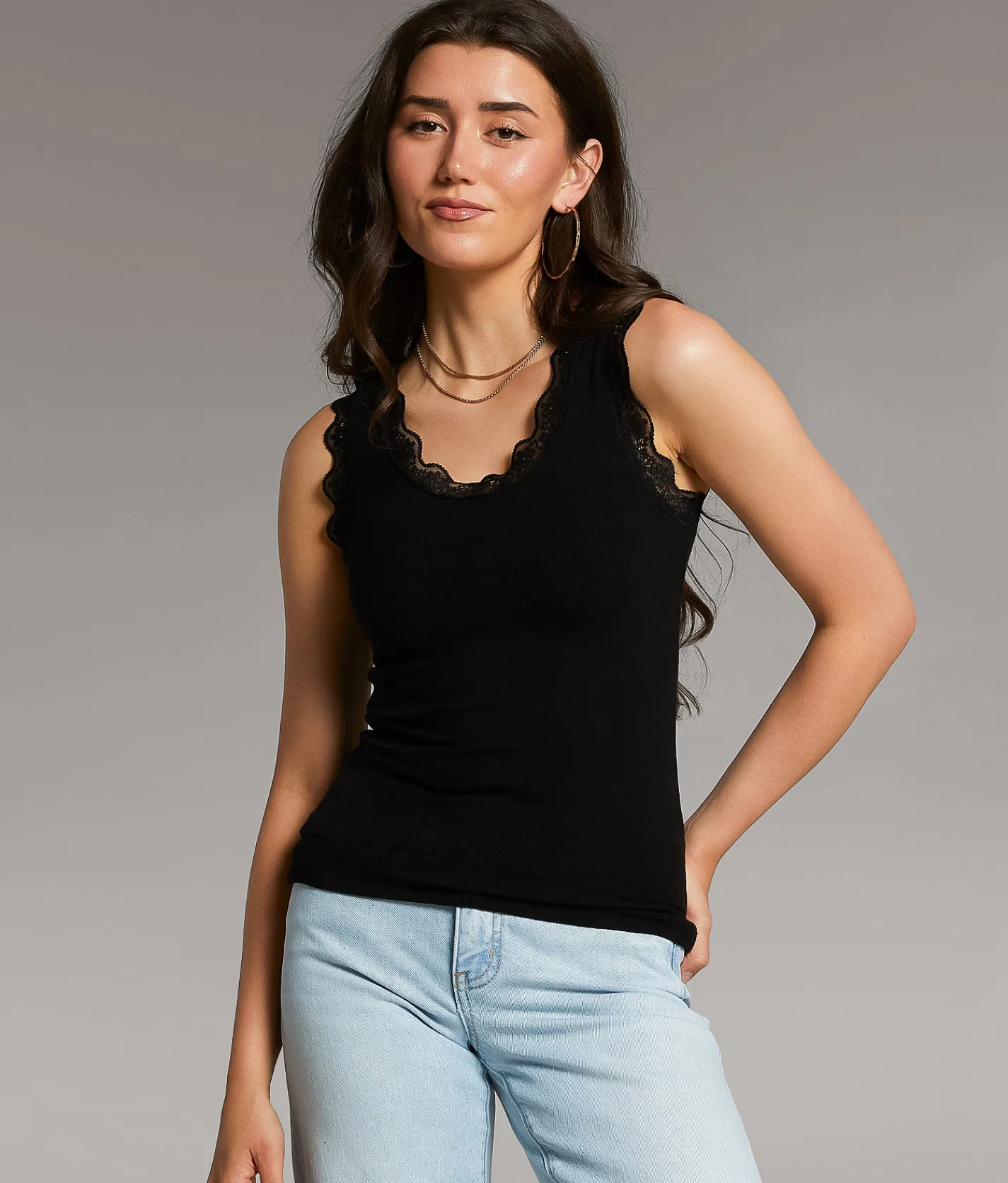 Tops | BKE core Lace Trim Tank Top Deep Taupe