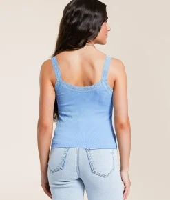 Freshwear Lace Trim Tank Top Baby Blue Discount