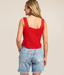 Lush Lace Trim Tank Top Coral Red Discount
