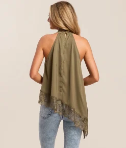 Tops | Willow & Root Lace Trim Tank Top Green