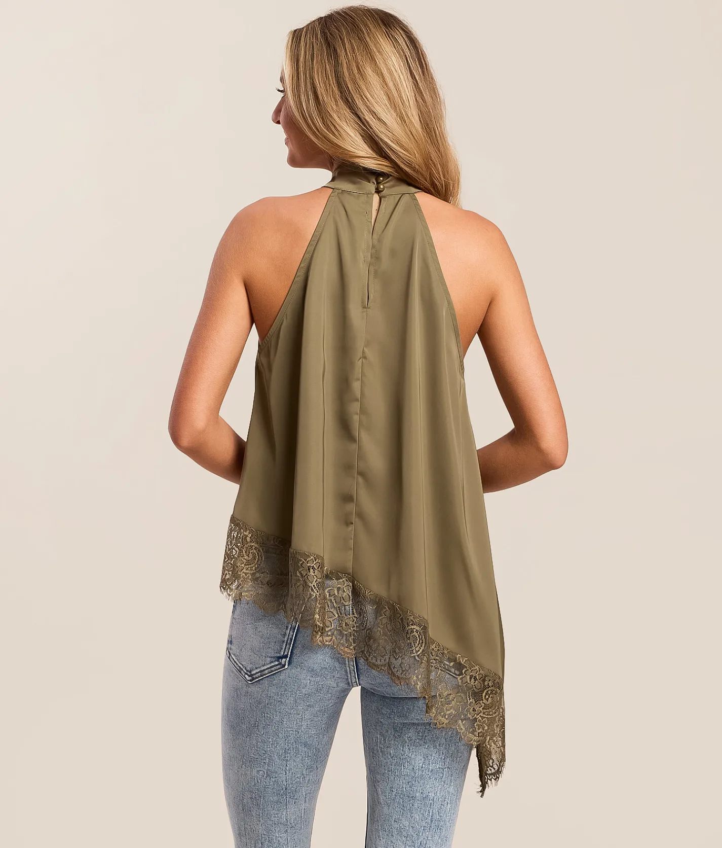 Tops | Willow & Root Lace Trim Tank Top Green