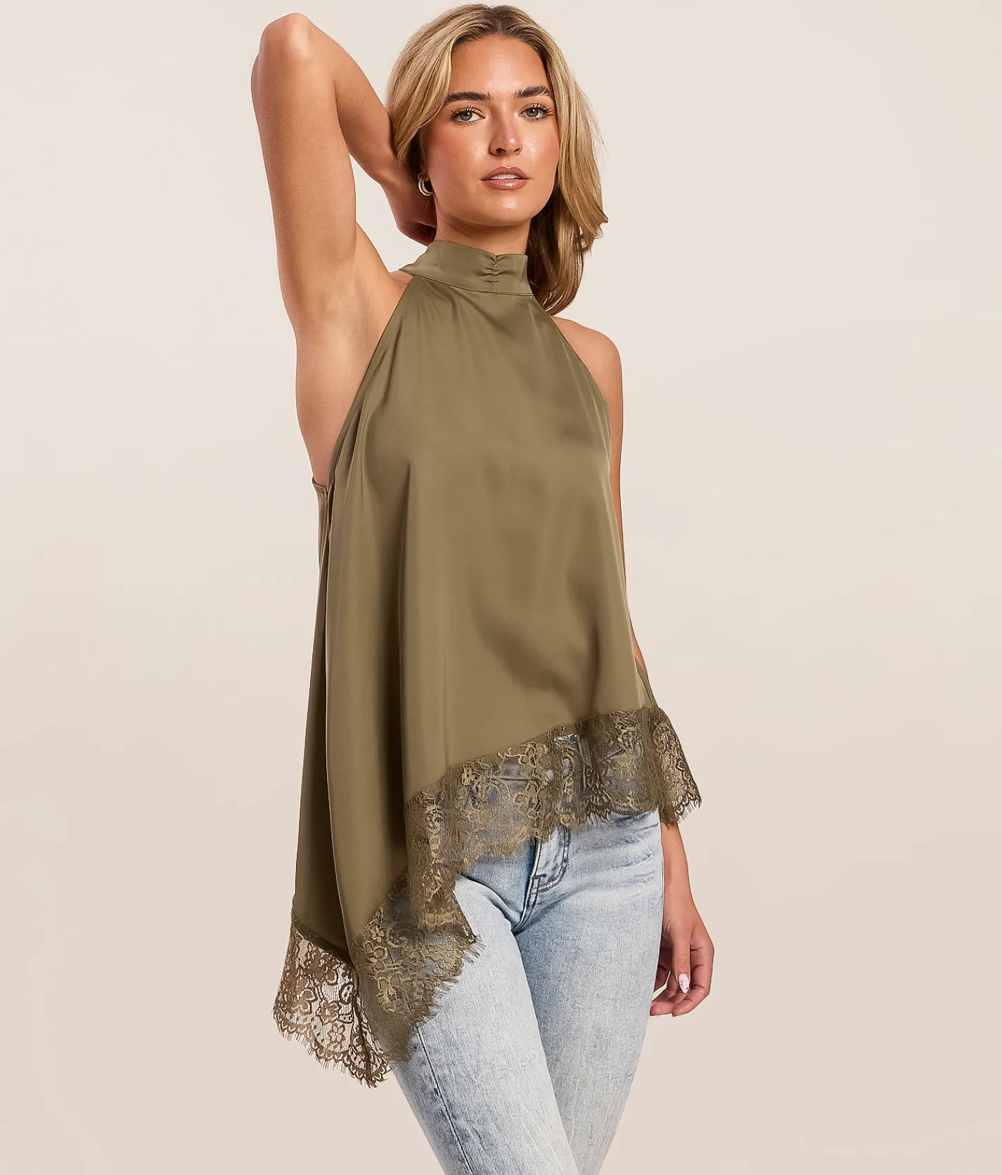 Tops | Willow & Root Lace Trim Tank Top Green