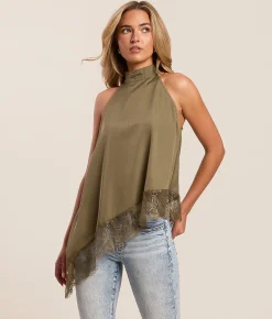 Tops | Willow & Root Lace Trim Tank Top Green