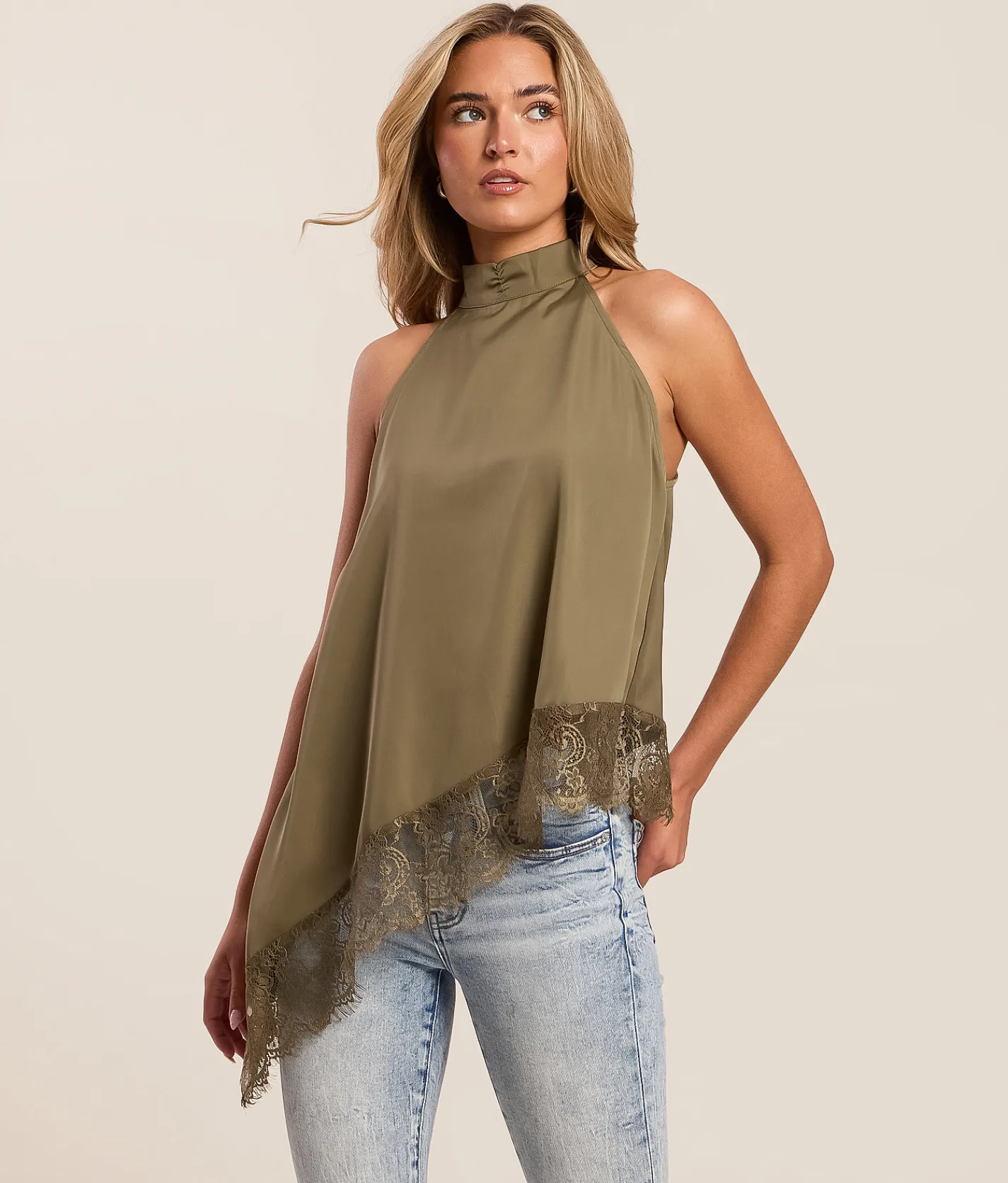 Tops | Willow & Root Lace Trim Tank Top Green