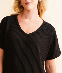 Tops | Daytrip Lace Trim Top Black