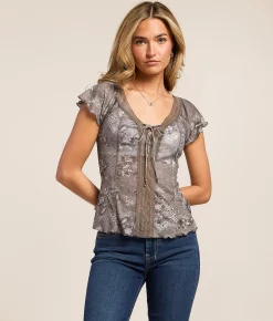 Willow & Root Lace Trim Top Black Outlet